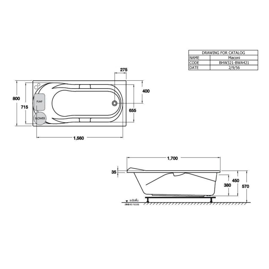 Bồn tắm COTTO BHW321PP(H) massage xây bệ có tay vịn