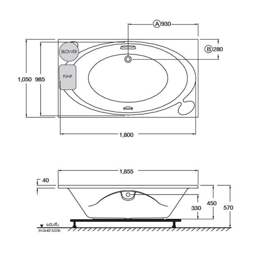 Bồn tắm COTTO BHW323PP(H) massage xây bệ có tay vịn