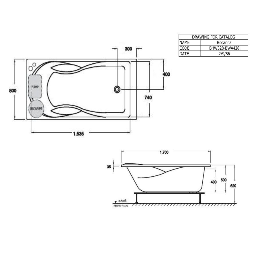 Bồn tắm COTTO BHW328PP(H) massage xây bệ có tay vịn