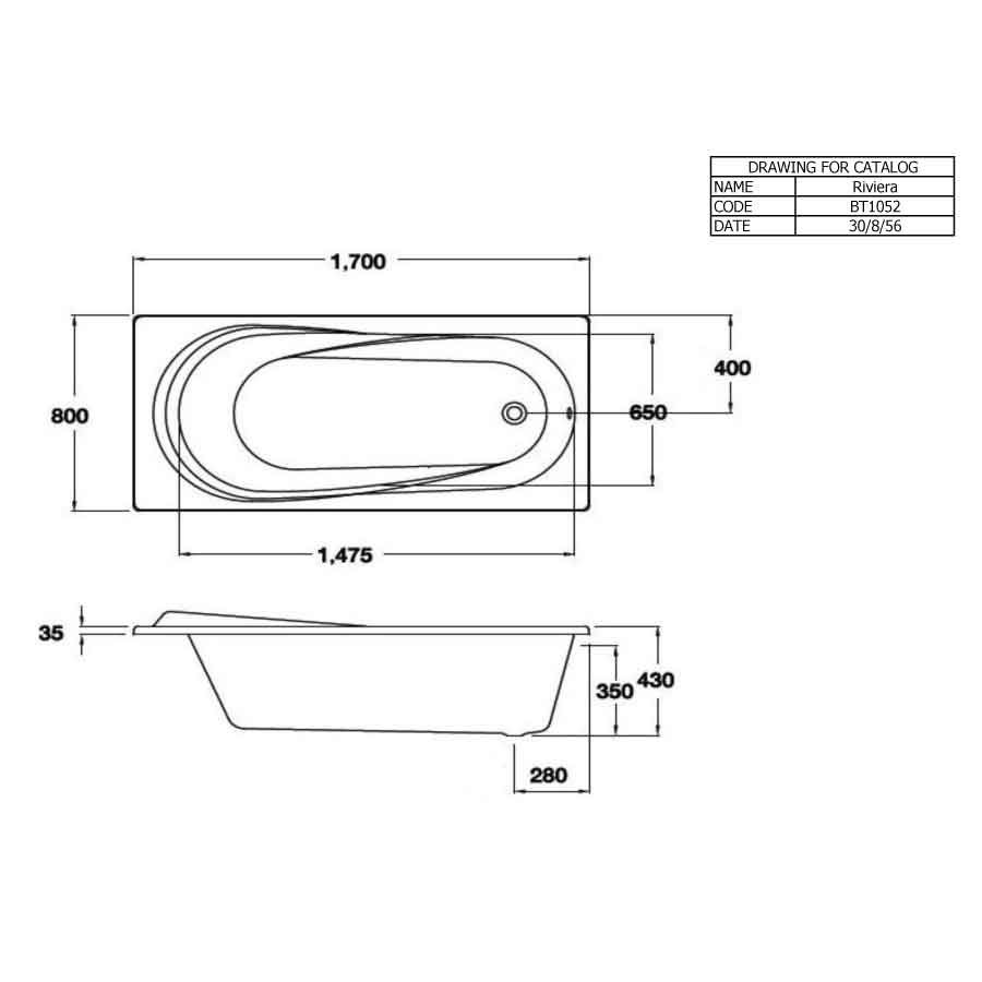 Bồn tắm COTTO BT1052PP(H) xây bệ không tay vịn