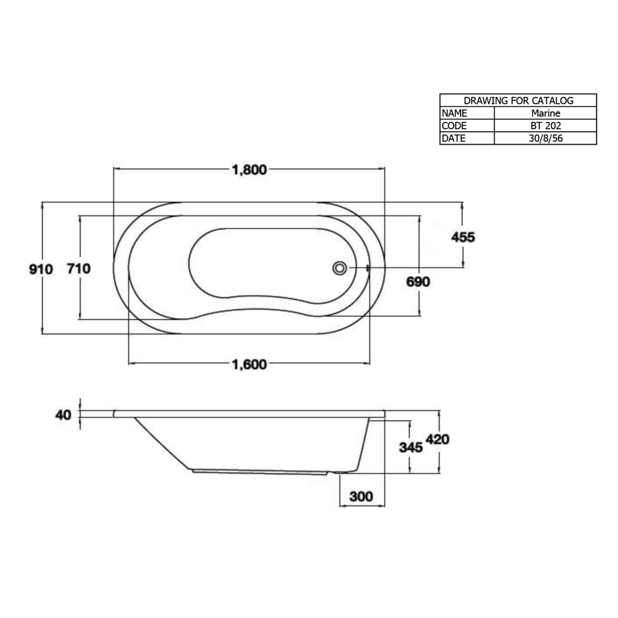 Bồn tắm COTTO BT202PP(H) xây bệ không tay vịn