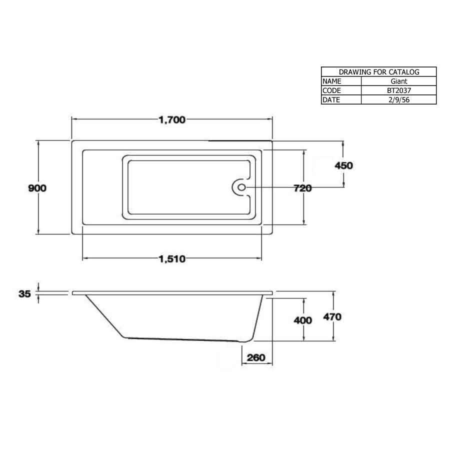 Bồn tắm COTTO BT2037PP(H) xây bệ không tay vịn
