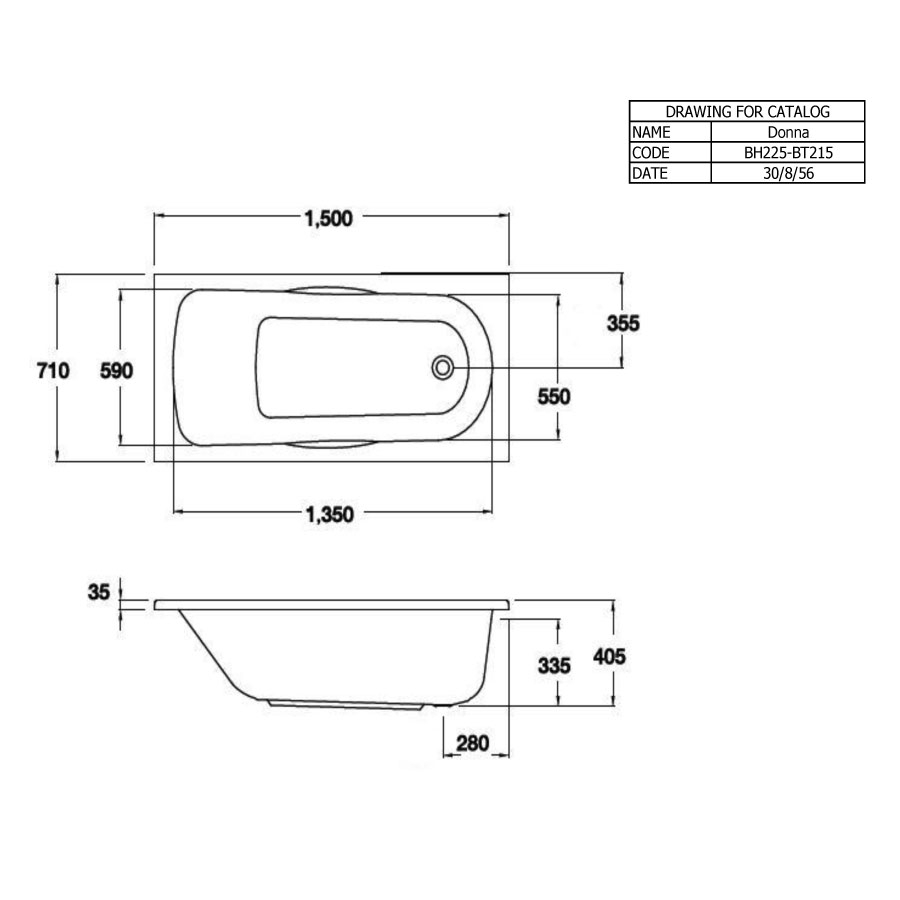 Bồn tắm COTTO BT215D(H) / BT215PP(H) xây bệ không tay vịn