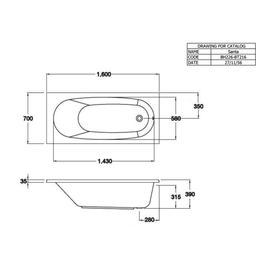 Bản vẽ kỹ thuật bồn tắm xây COTTO 1m6 BT216D(H)