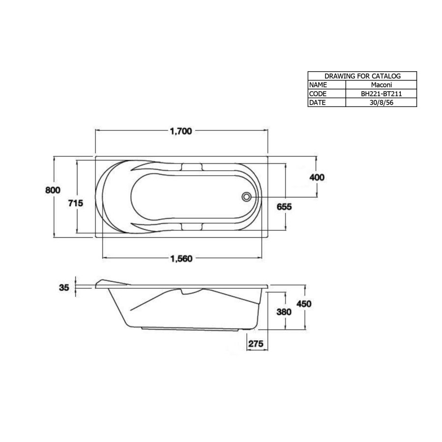 Bồn tắm COTTO BT221PP(H) xây bệ không tay vịn