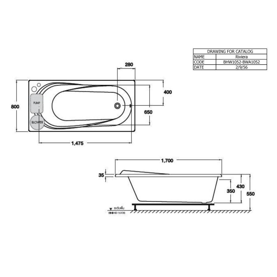 Bồn tắm COTTO BWA1052PP massage xây bệ