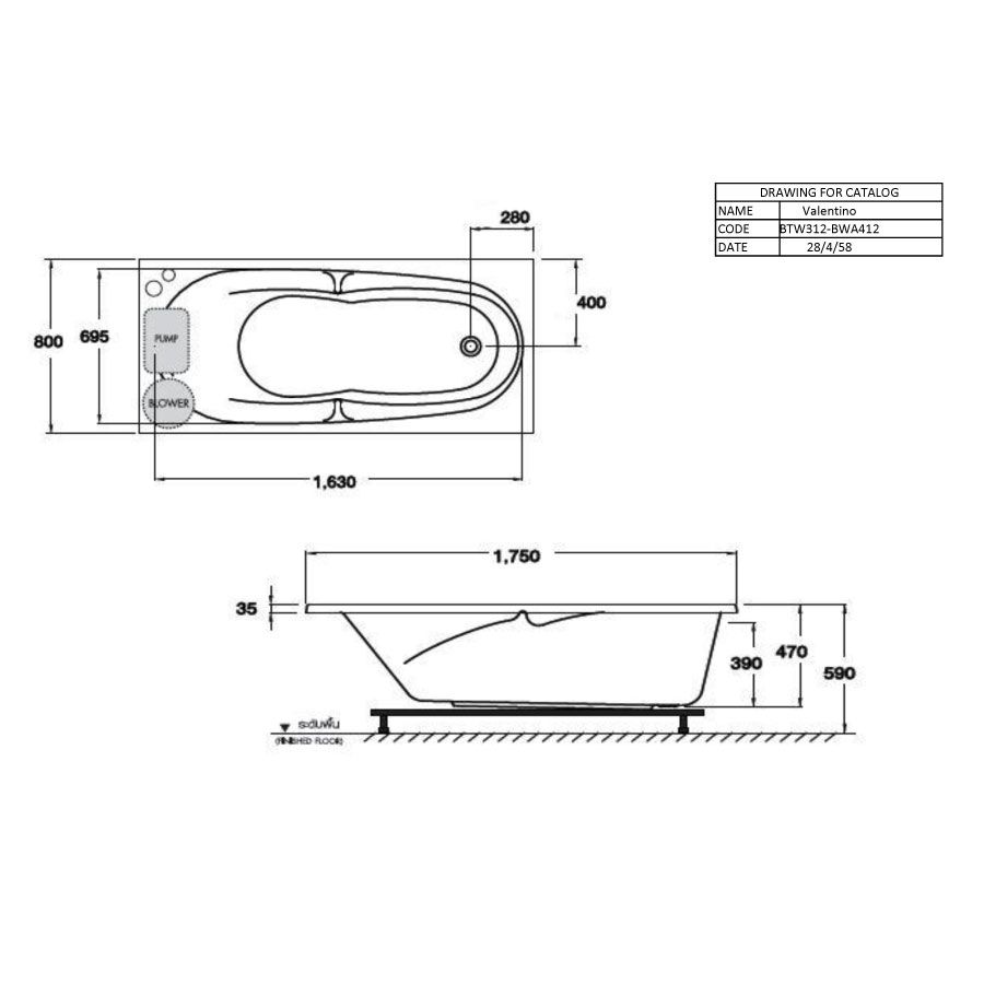 Bồn tắm COTTO BWA412PP(H) massage xây bệ