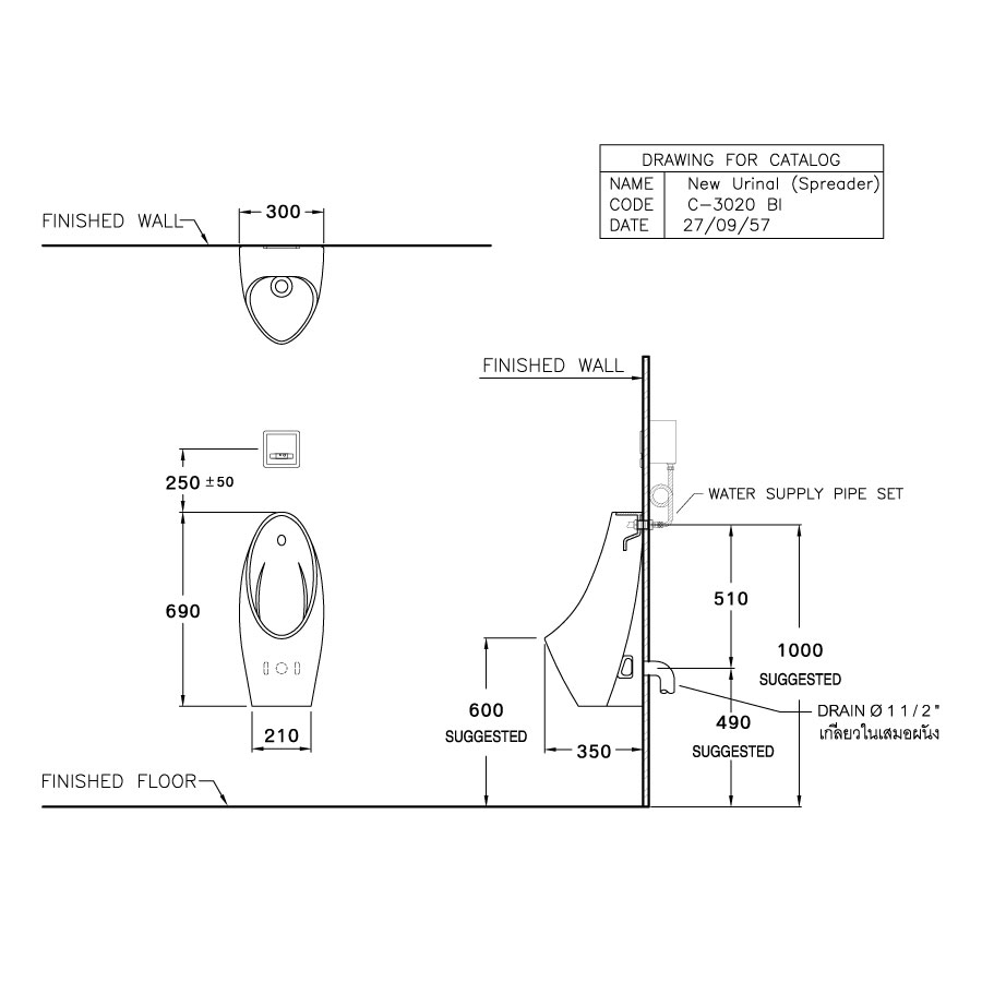Bồn tiểu nam COTTO C30207BI treo tường Chloe