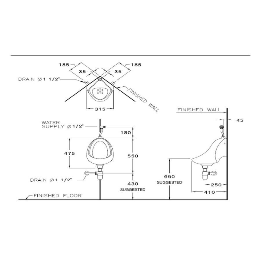 Bồn tiểu nam COTTO C305 treo tường Angle (gắn góc)