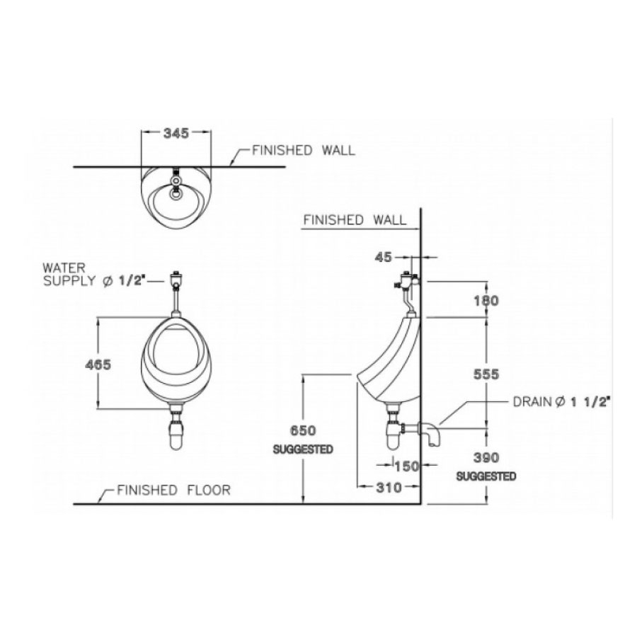 Bồn tiểu nam COTTO C307 treo tường Venus