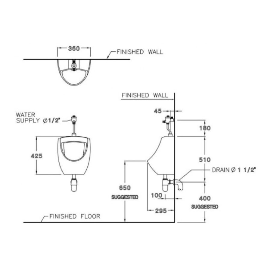 Bồn tiểu nam COTTO C3080 treo tường Baron