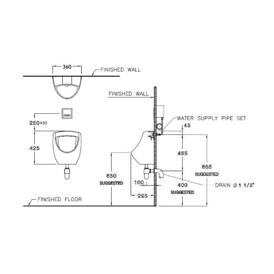 Bồn tiểu nam COTTO C3080BI treo tường Baron