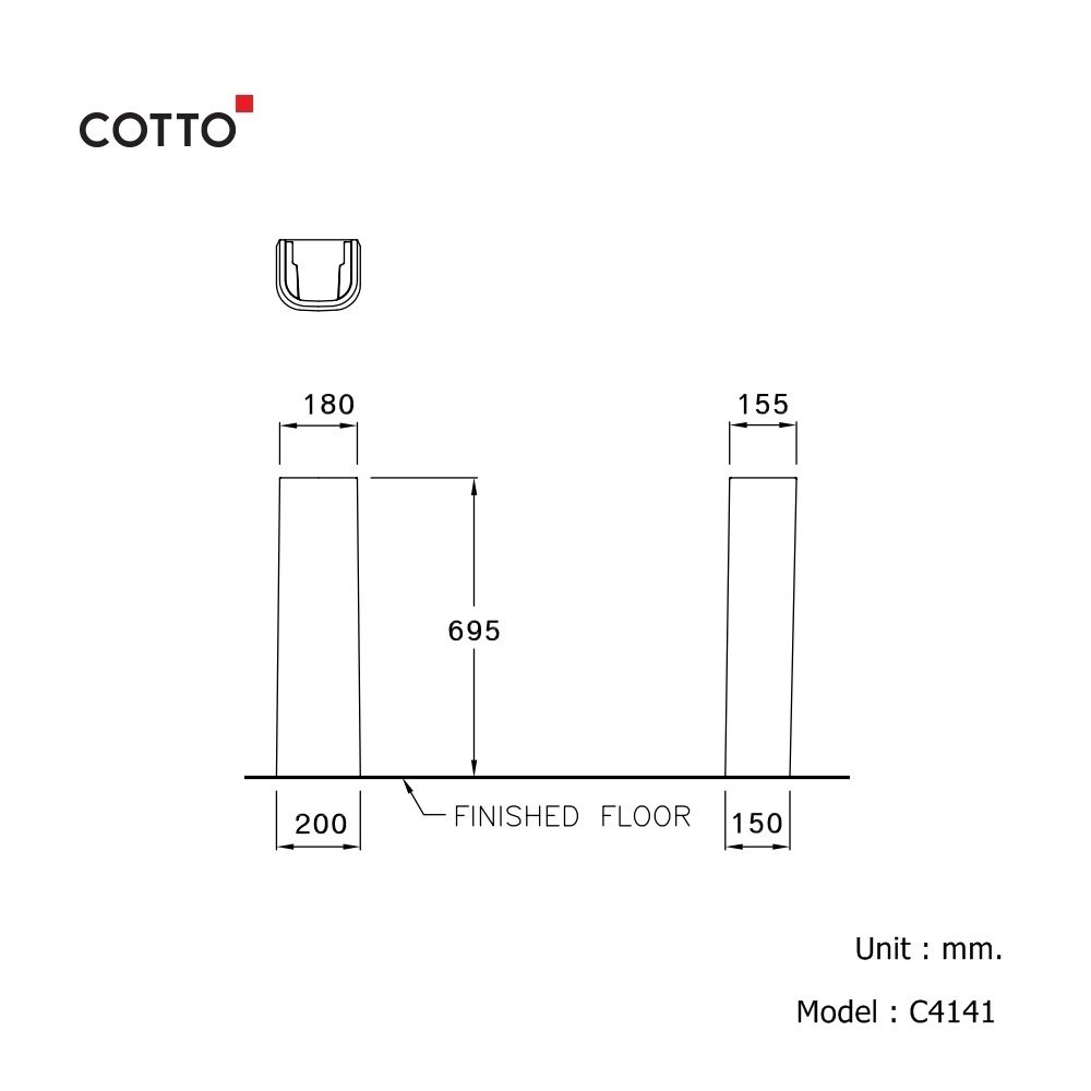 Bản vẽ kỹ thuật chân chậu rửa mặt lavabo COTTO dài C4141