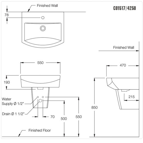 Chân chậu lavabo lửng COTTO C4250