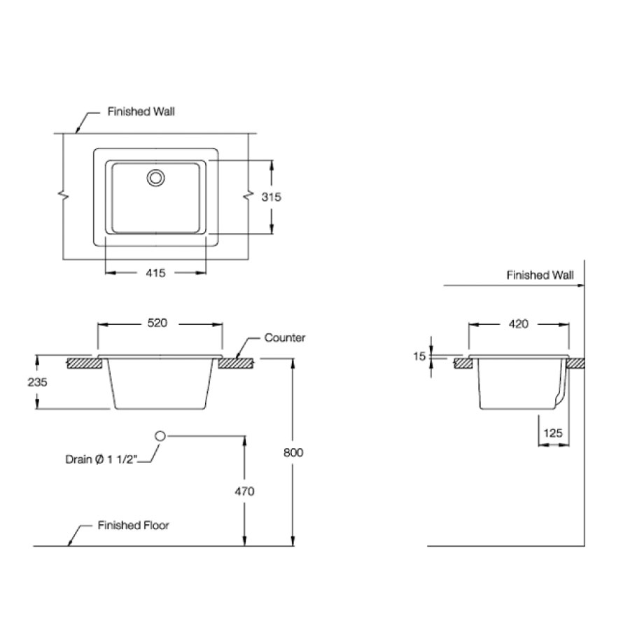 Chậu dịch vụ COTTO C5201 đặt bàn Sink 20