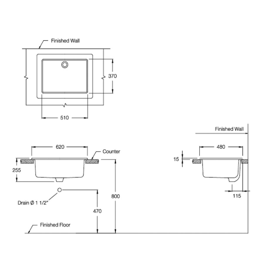 Chậu dịch vụ COTTO C5241 đặt bàn Sink 24