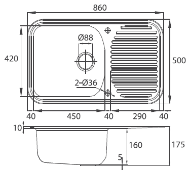 Chậu rửa chén COTTO CT800SD 1 hộc 1 cánh