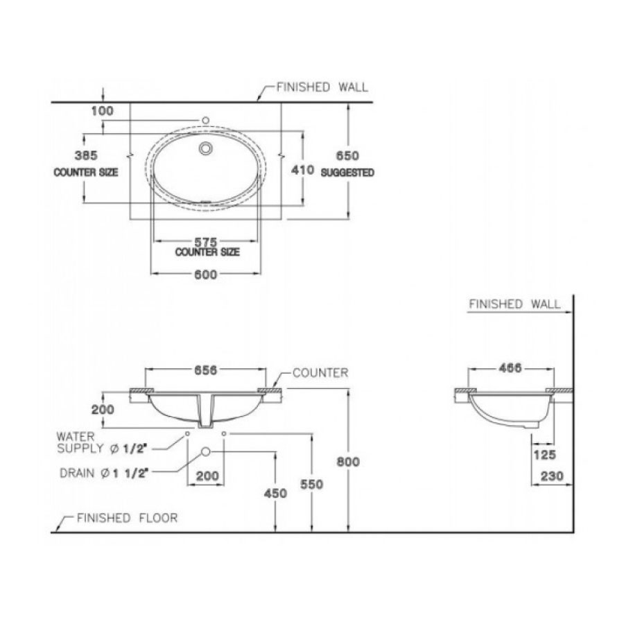 Chậu rửa mặt lavabo âm bàn COTTO C0171