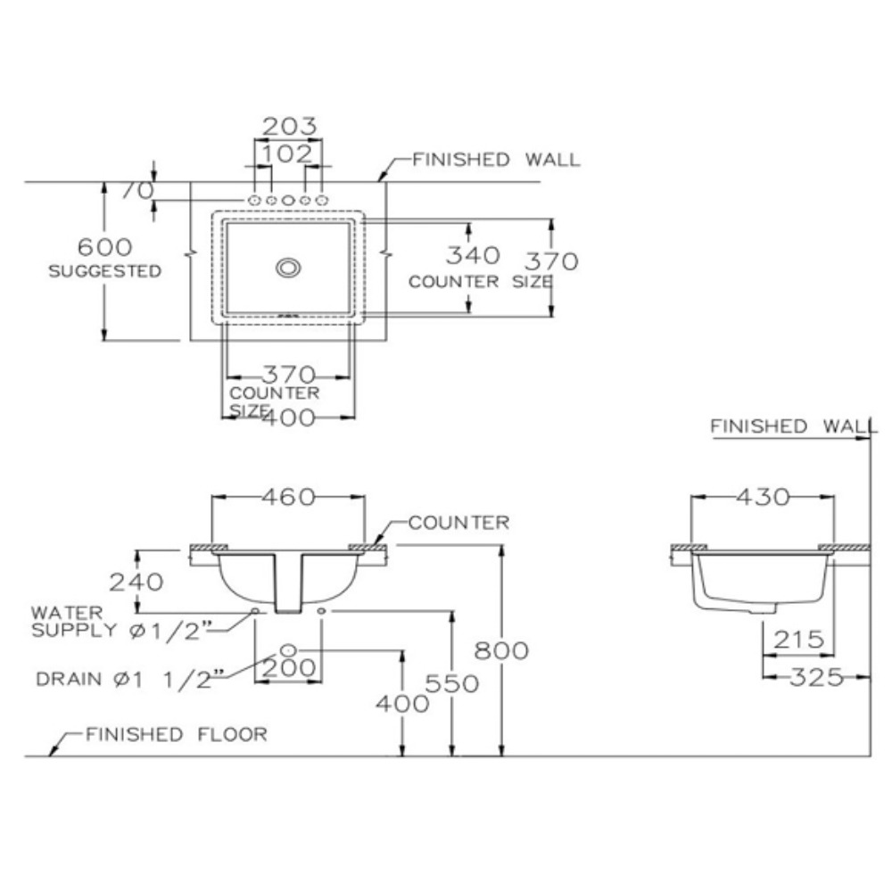 Chậu rửa mặt lavabo âm bàn COTTO C0512