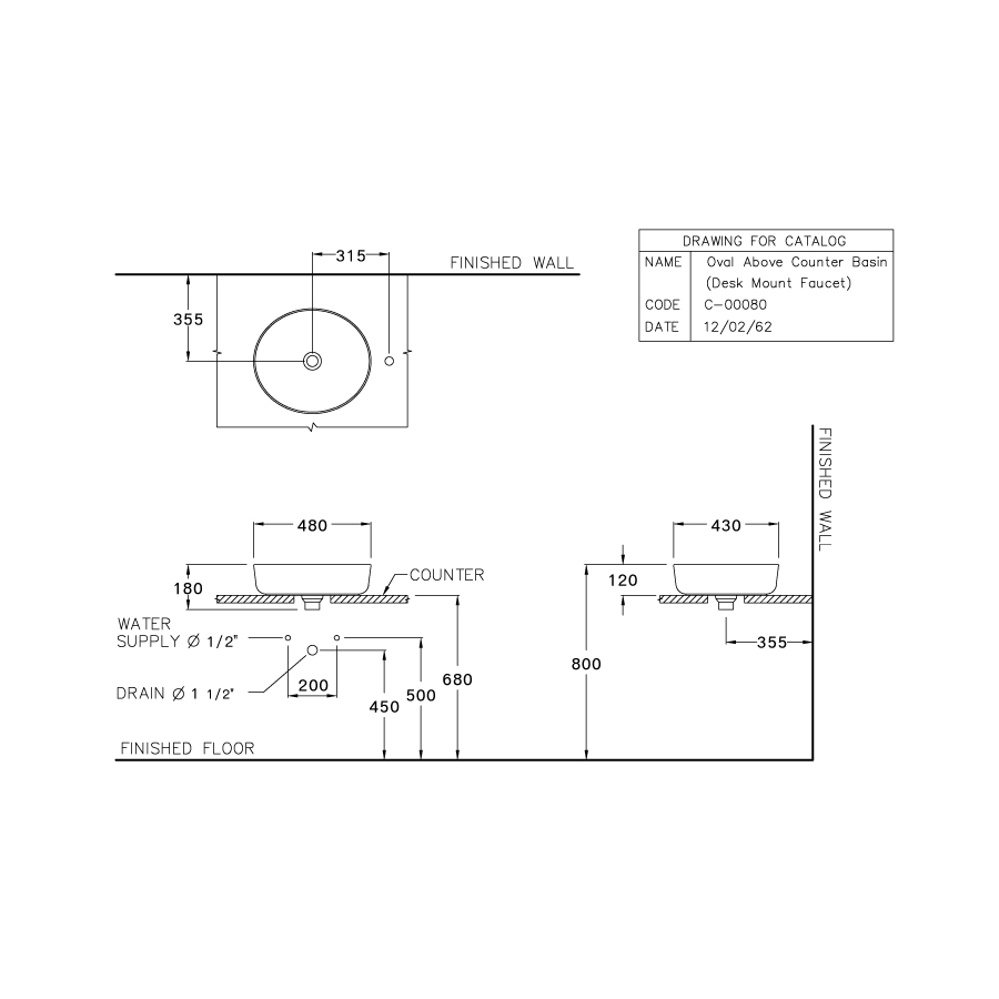 Chậu rửa lavabo đặt bàn COTTO C00080 Oval