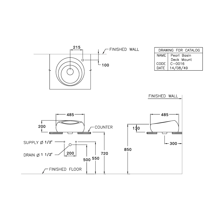Chậu rửa lavabo đặt bàn COTTO C00167 Pearl