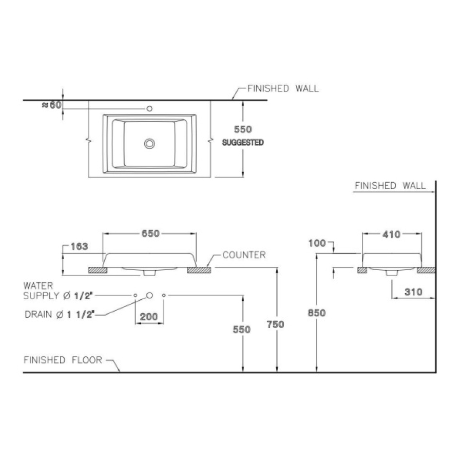 Chậu rửa lavabo đặt bàn COTTO C00247 Riviera