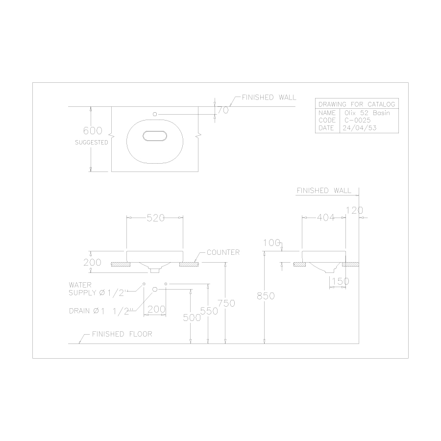 Chậu rửa lavabo đặt bàn COTTO C00257 Olix