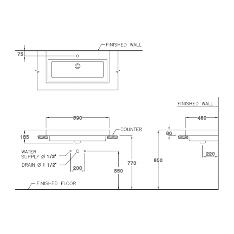Chậu rửa lavabo đặt bàn COTTO C0900 Quado