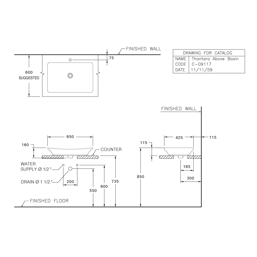 Chậu rửa lavabo đặt bàn COTTO C09117 Thantara