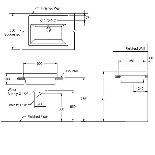 Chậu rửa lavabo đặt bàn COTTO C0902 Quado