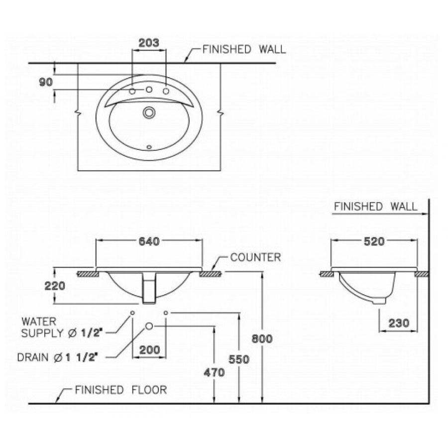 Chậu lavabo dương vành COTTO C02607 Serena