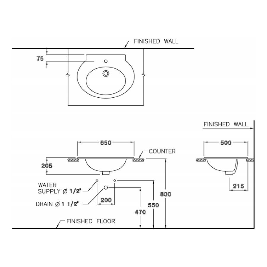 Chậu lavabo dương vành COTTO C05817 Charisma