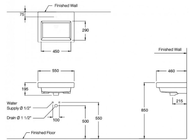 Chậu lavabo treo tường COTTO C01397 Quado