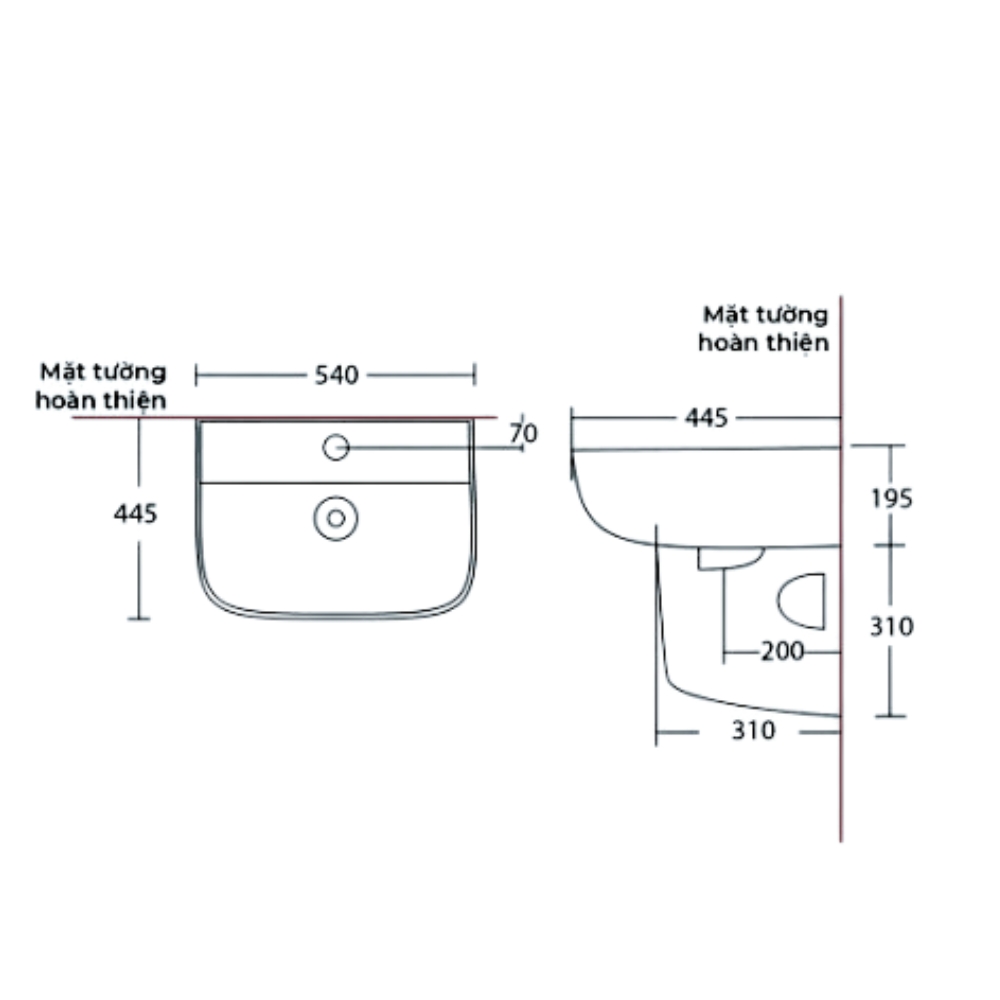 Chậu lavabo treo tường chân lửng Bob COTTO C000607OS/C400000OS