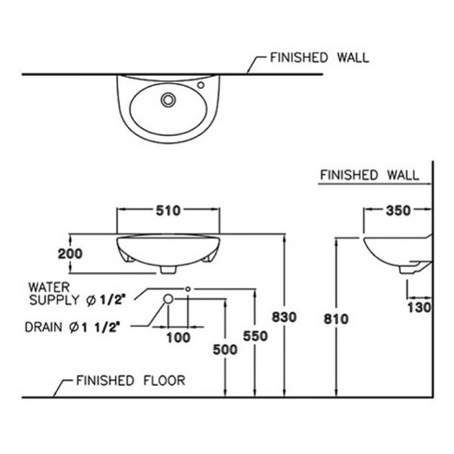 Chậu lavabo treo tường COTTO C005 Annie