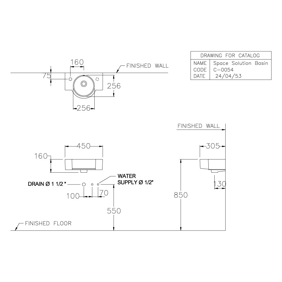 Chậu lavabo treo tường COTTO C00547 Space Solution