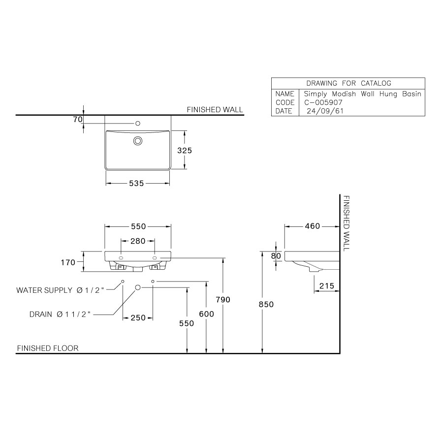 Chậu lavabo treo tường COTTO C005907 Modish