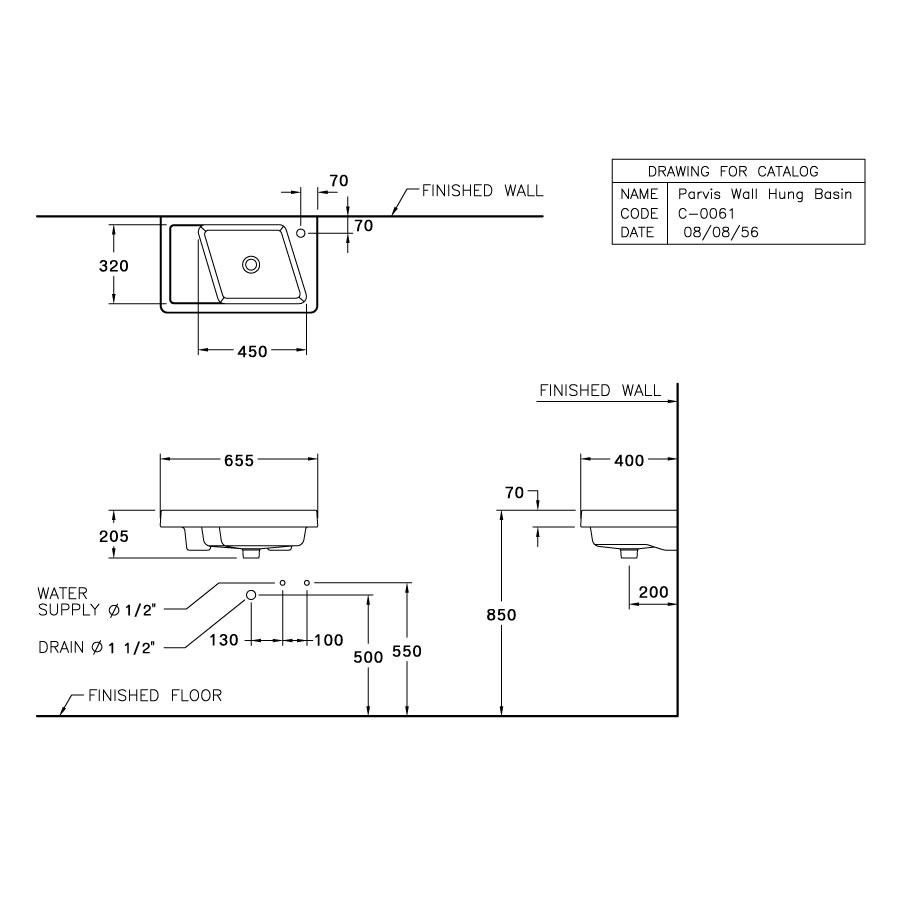 Chậu lavabo treo tường COTTO C0061 Parvis