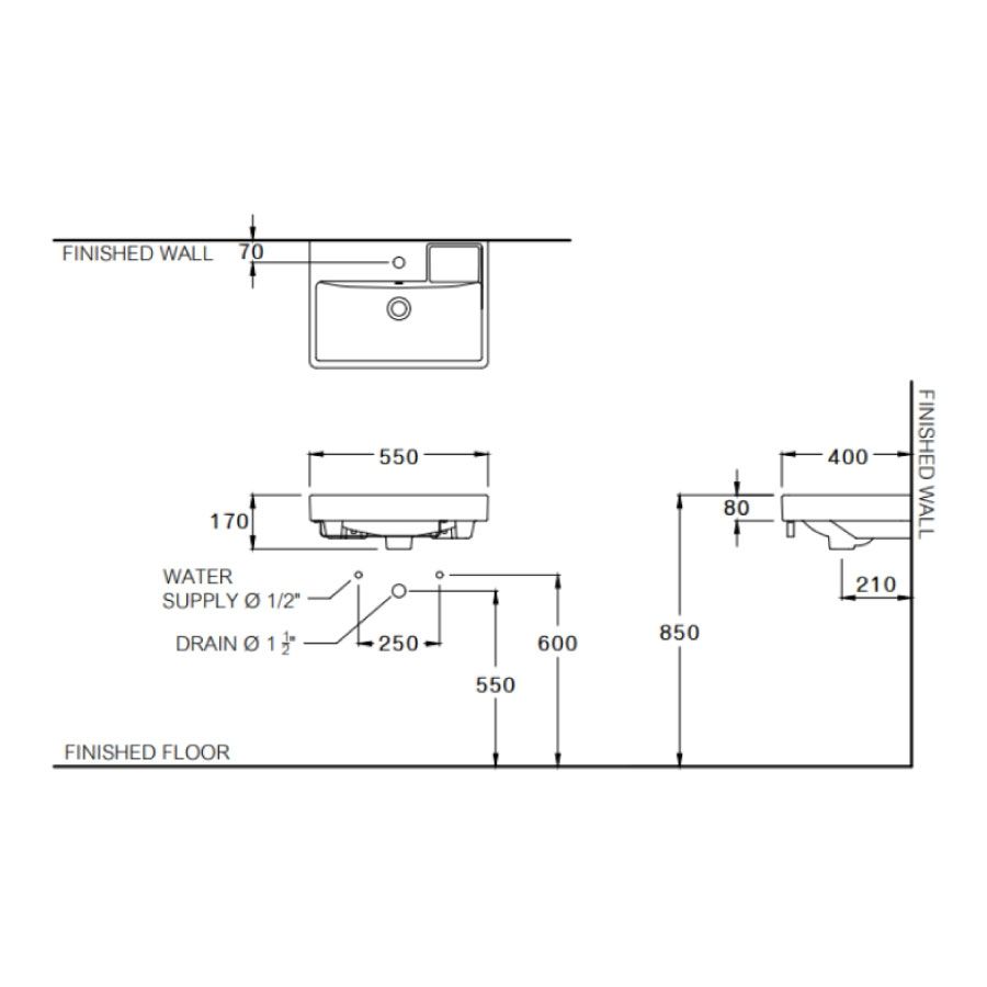 Chậu lavabo treo tường COTTO C006317 Pose
