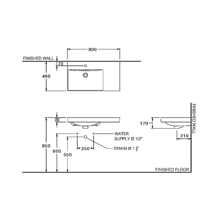 Chậu lavabo treo tường COTTO C00647 Soulnice
