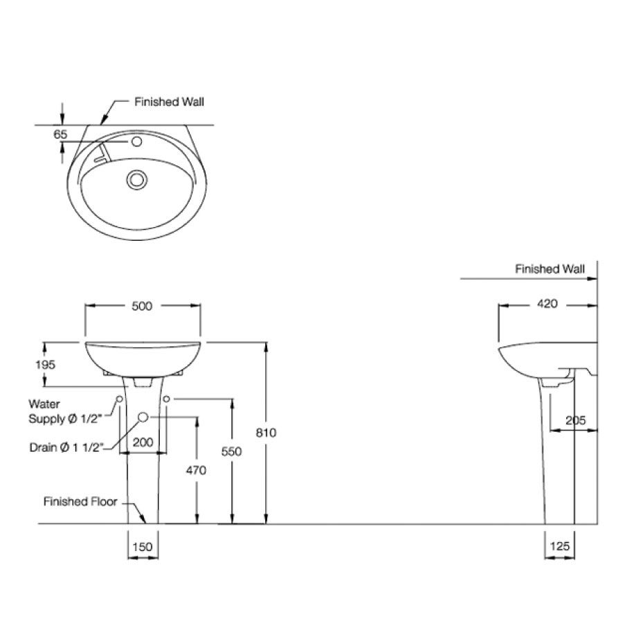 Chậu lavabo treo tường COTTO C013/C404 chân dài Kensington 20