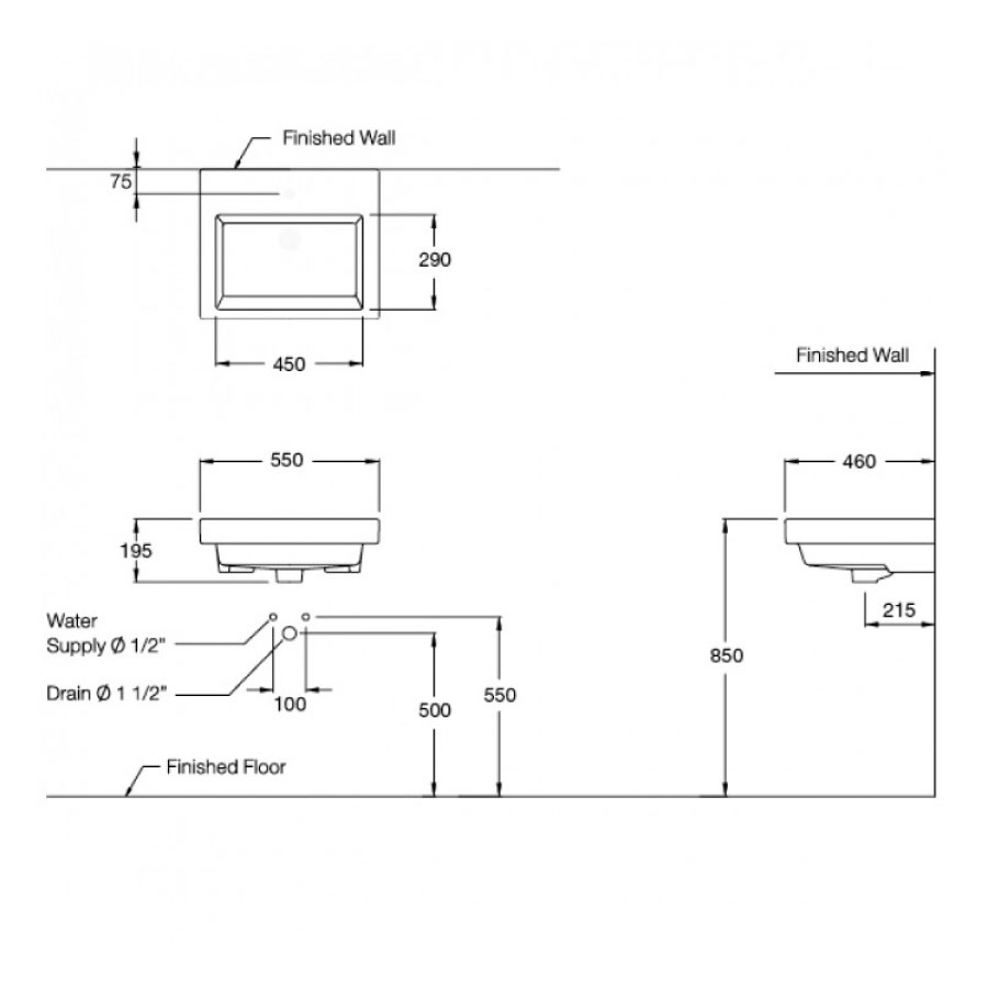 Chậu lavabo treo tường COTTO C01397 Quado