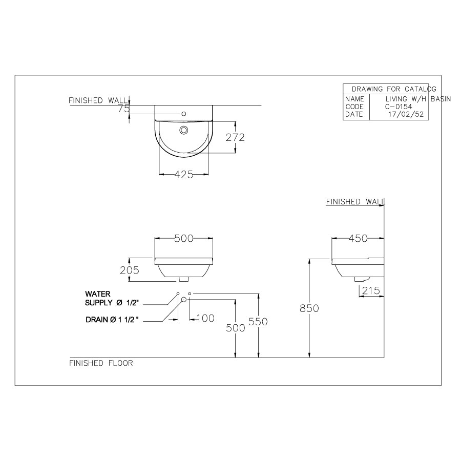 Chậu lavabo treo tường COTTO C01547 Living