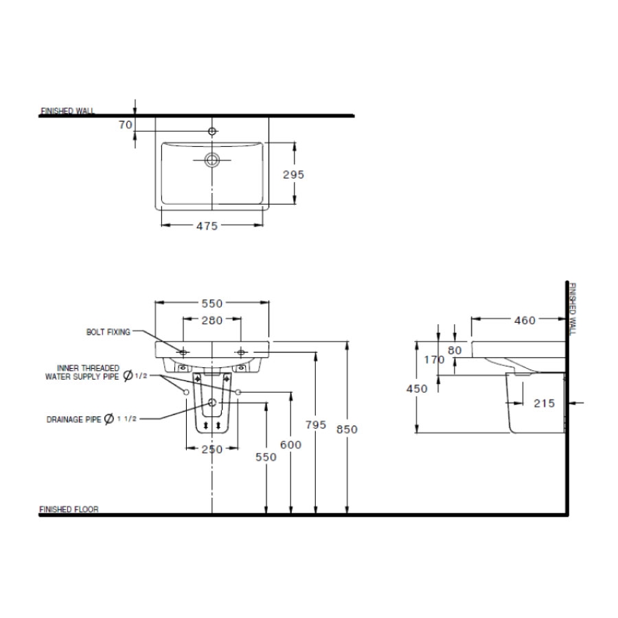 Chậu lavabo treo tường COTTO C0156/C420 chân lửng Viva