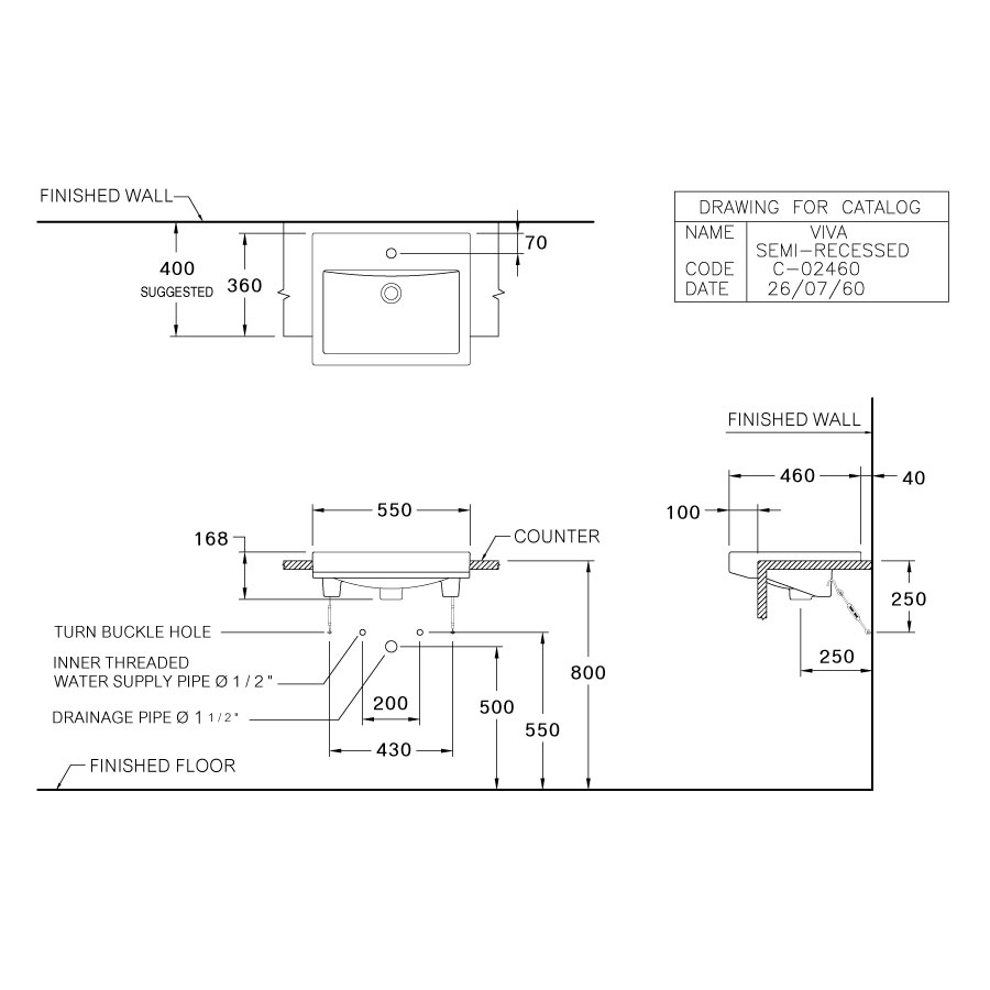 Chậu lavabo treo tường COTTO C02460 Viva