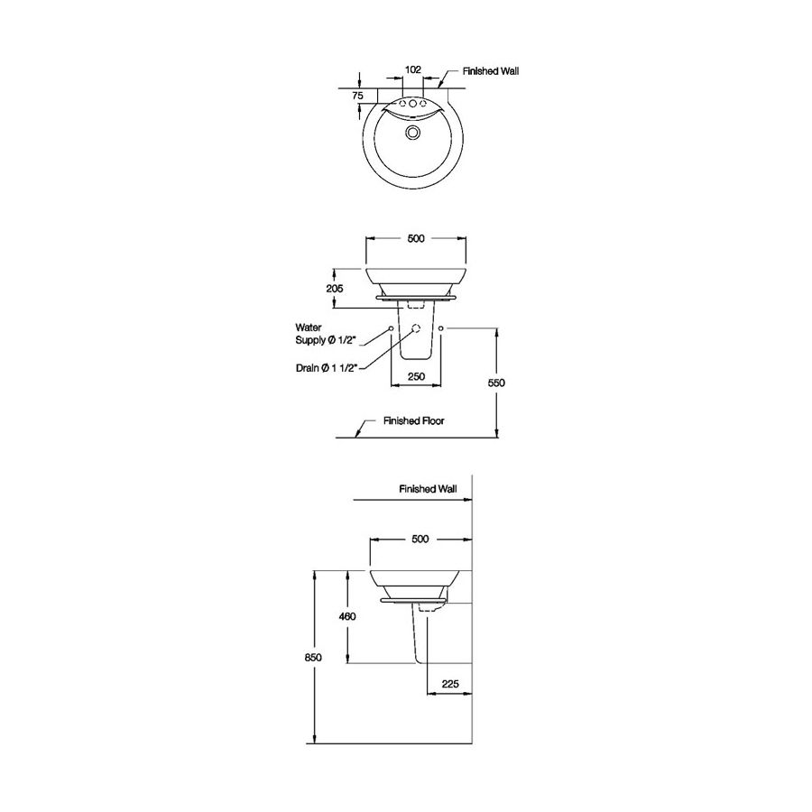 Chậu lavabo treo tường COTTO C0285/C420 chân lửng Alpha