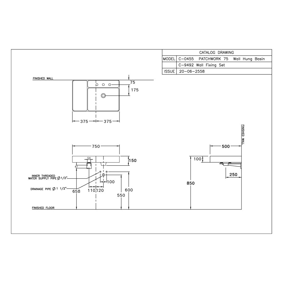 Chậu lavabo treo tường COTTO C0455 Patchwork