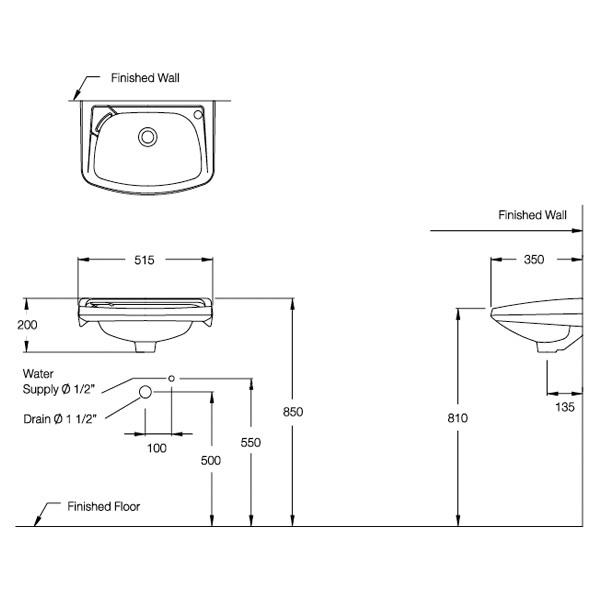 Bản vẽ kỹ thuật chậu rửa mặt lavabo COTTO treo tường C002