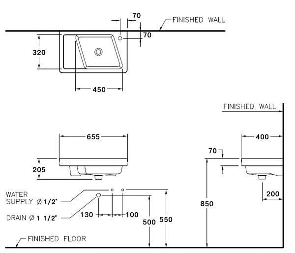 Chậu lavabo treo tường COTTO C0061 Parvis