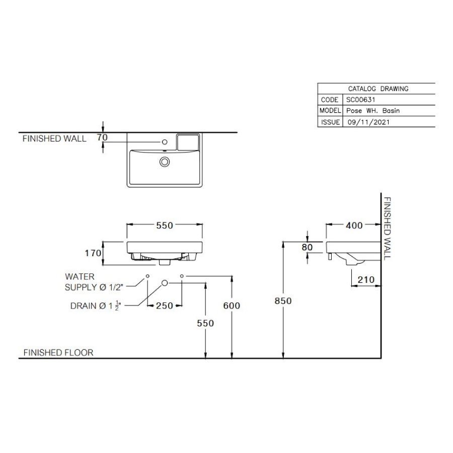Chậu lavabo treo tường COTTO SC006317 Pose